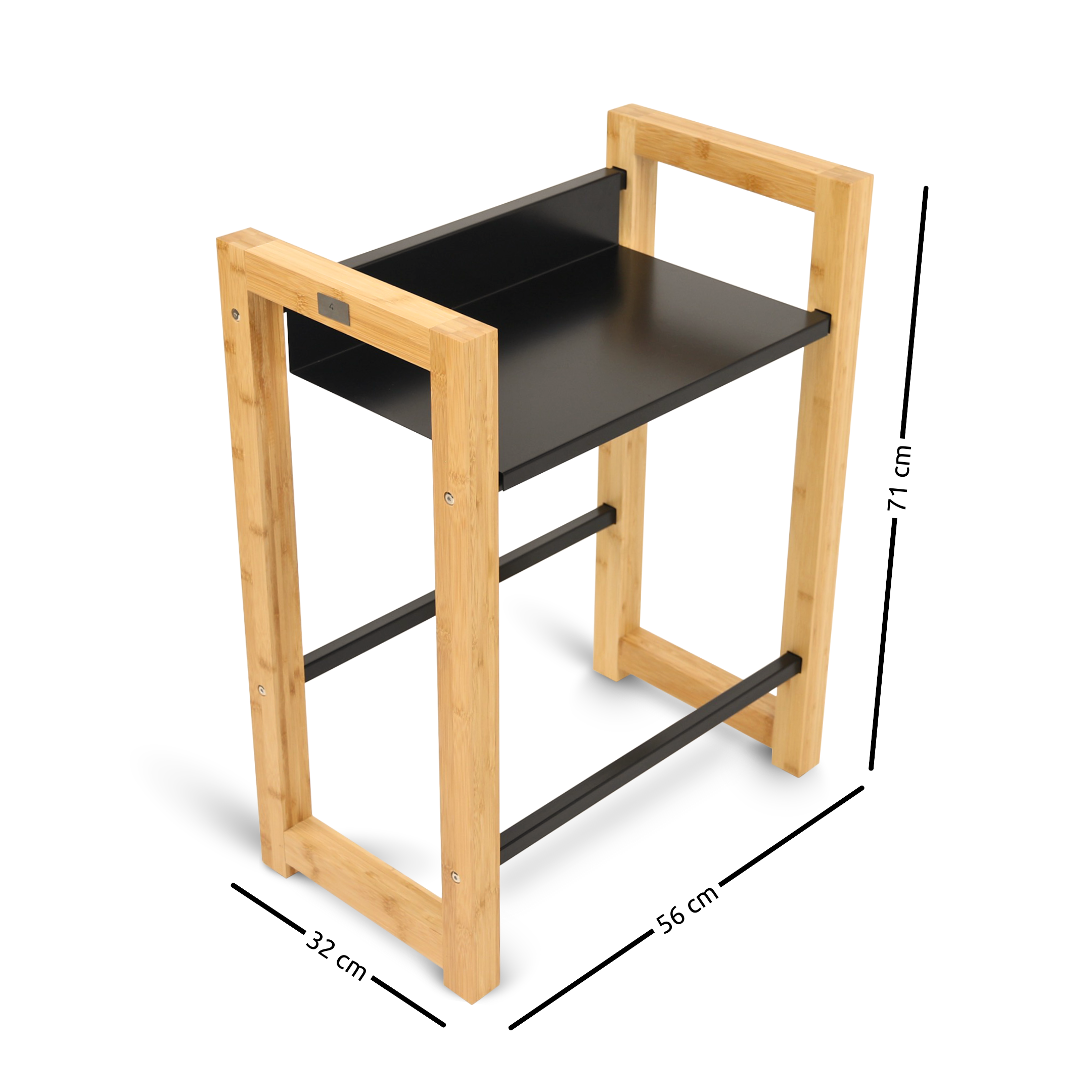 h4h386.1_masse_2 Getränkekistenregal für 2 Kisten aus Bambus Holz mit Metallablage 56 x 32 x 71 cm platzsparendes Kistenregal für Küche Keller und Garage