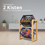 h4h386.1_scene_2 Getränkekistenregal für 2 Kisten aus Bambus Holz mit Metallablage 56 x 32 x 71 cm platzsparendes Kistenregal für Küche Keller und Garage