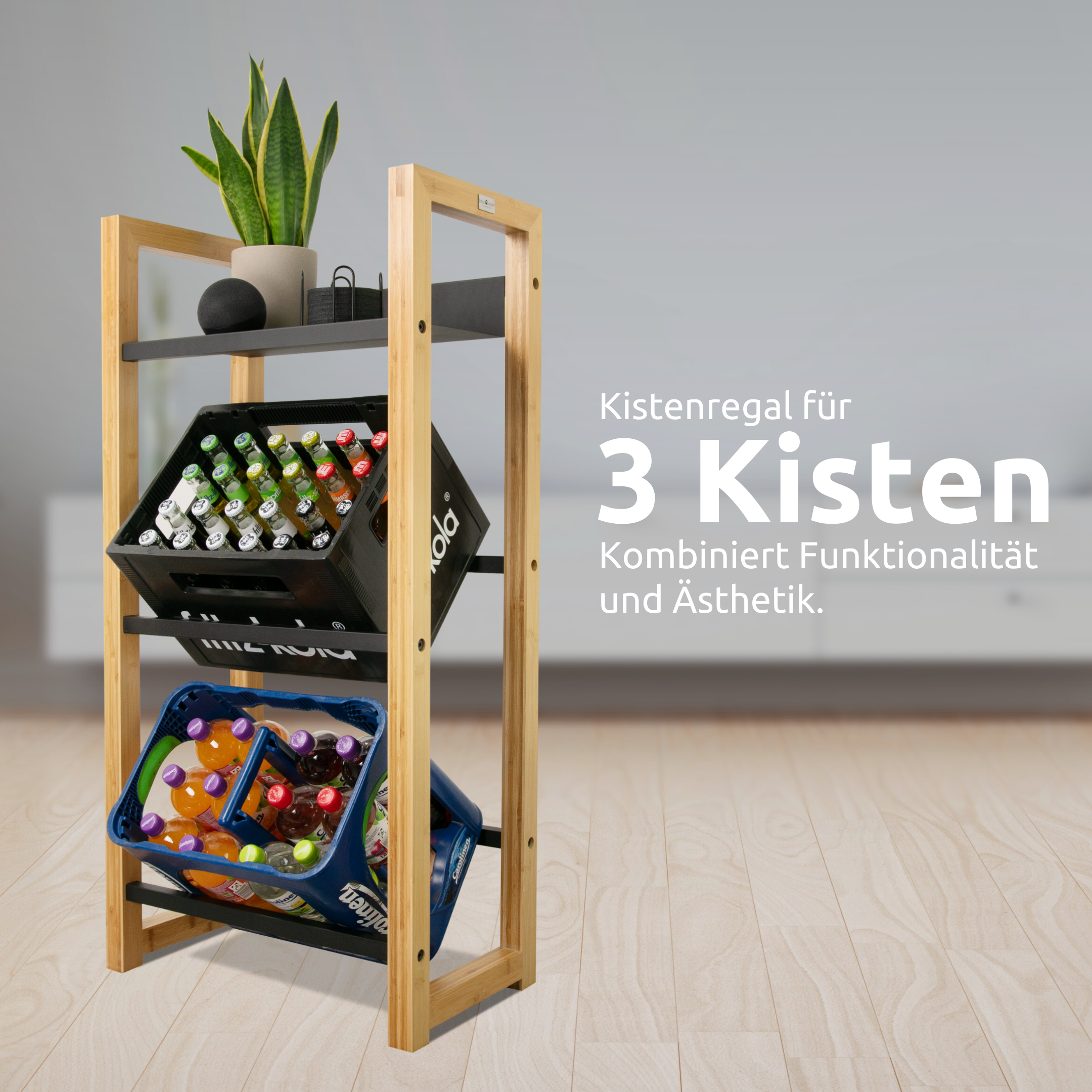 Getränkekistenregal Bambus - 3 Kisten