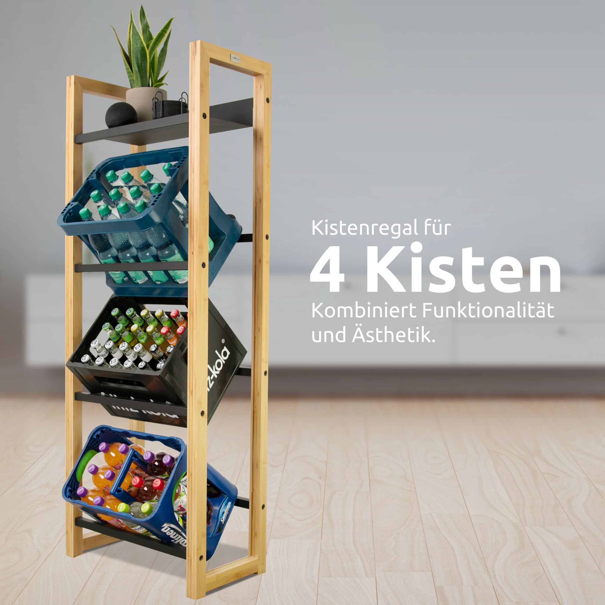 Getränkekistenregal Bambus - 4 Kisten hoch