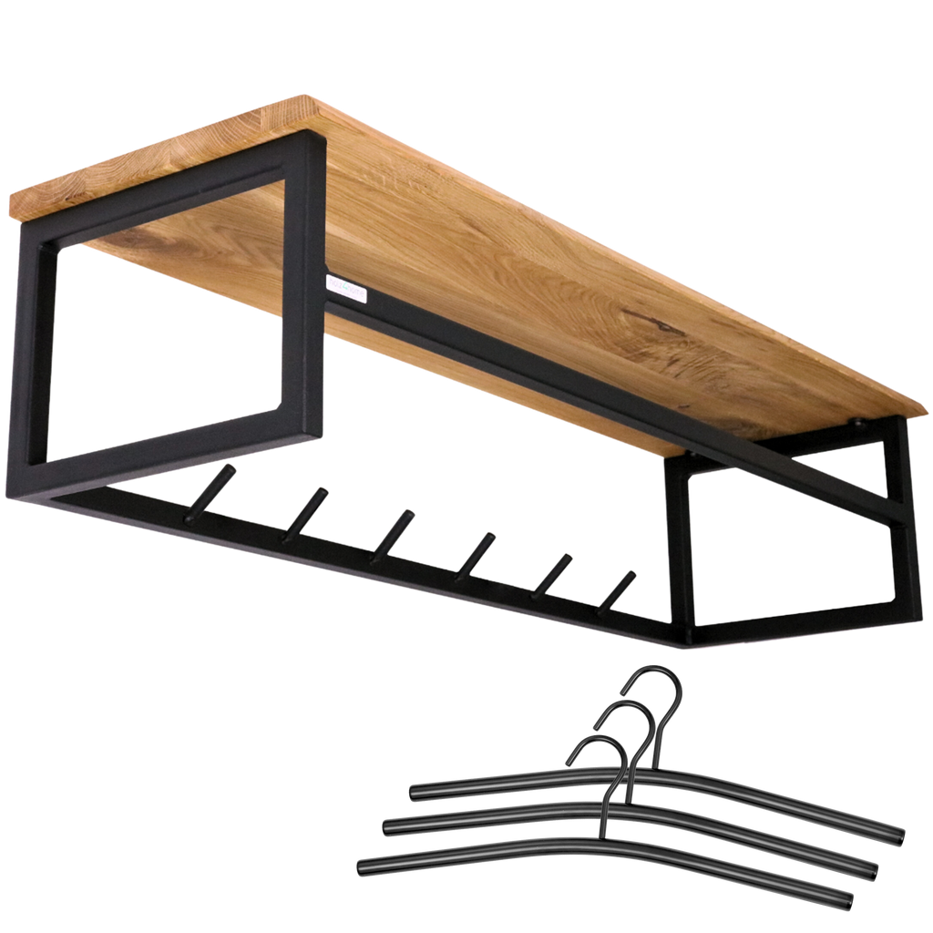 Wandgarderobe mit Ablage aus Eiche und Metall - Kleidergarderobe Flurmit Baumkante
