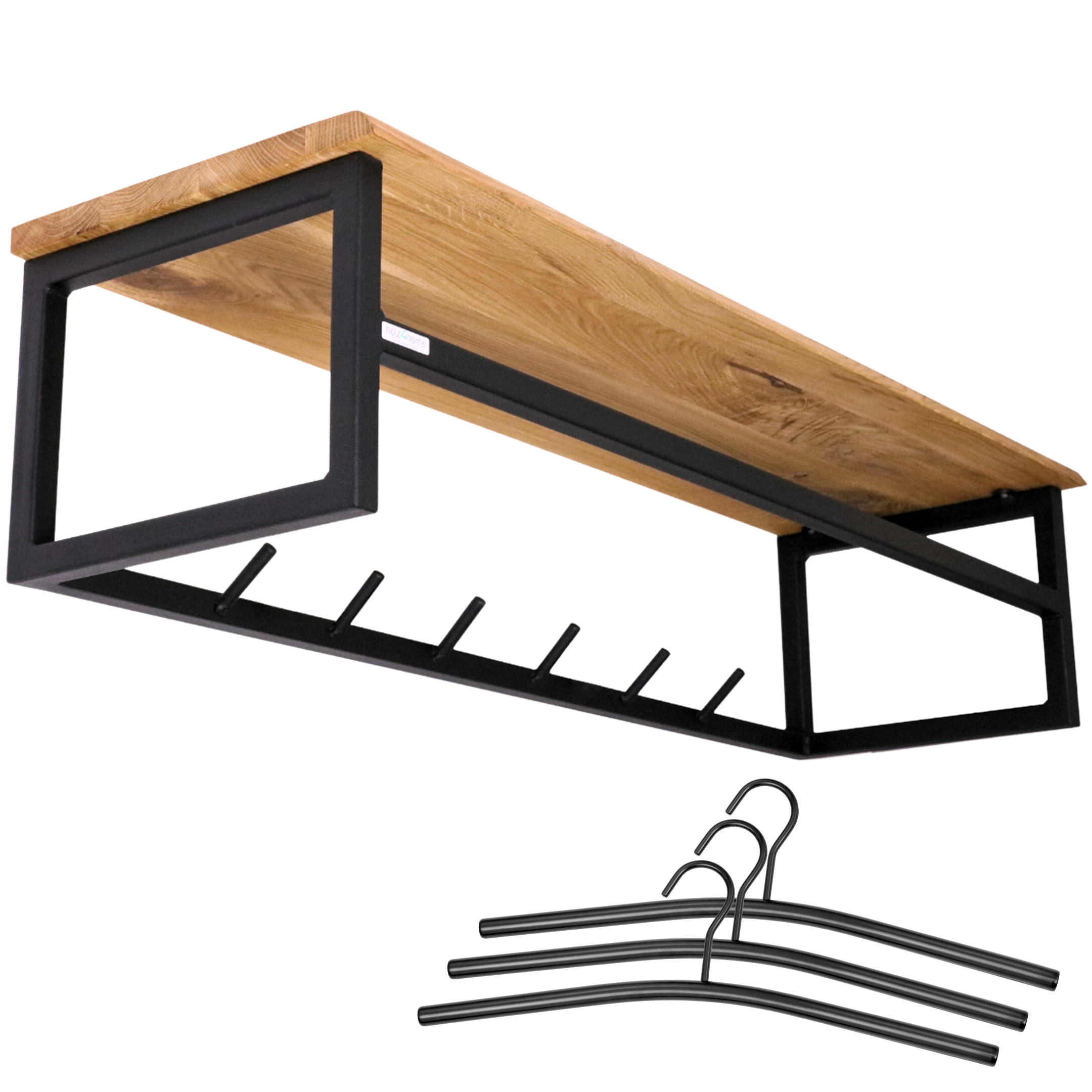 Wandgarderobe mit Ablage aus Eiche und Metall - Kleidergarderobe Flurmit Baumkante
