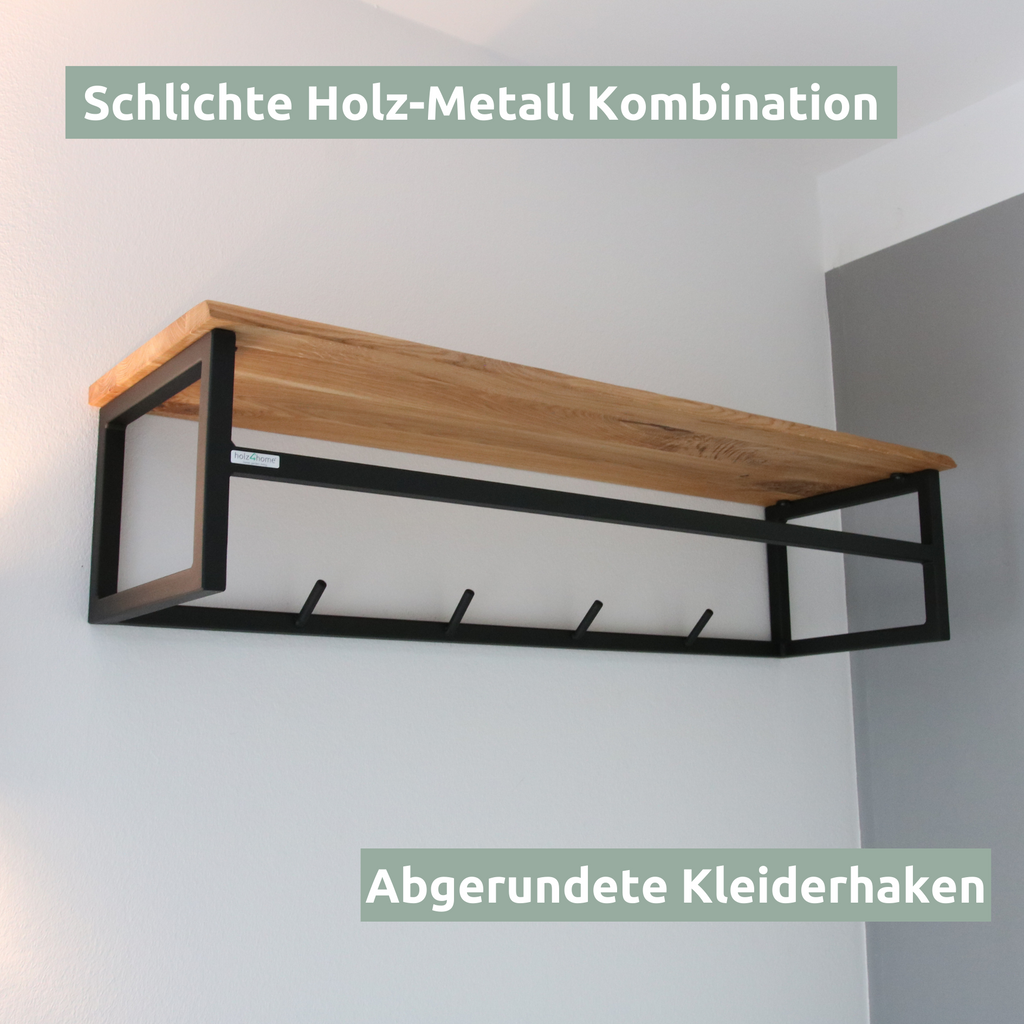 Wandgarderobe mit Ablage aus Eiche und Metall - Kleidergarderobe Flurmit Baumkante