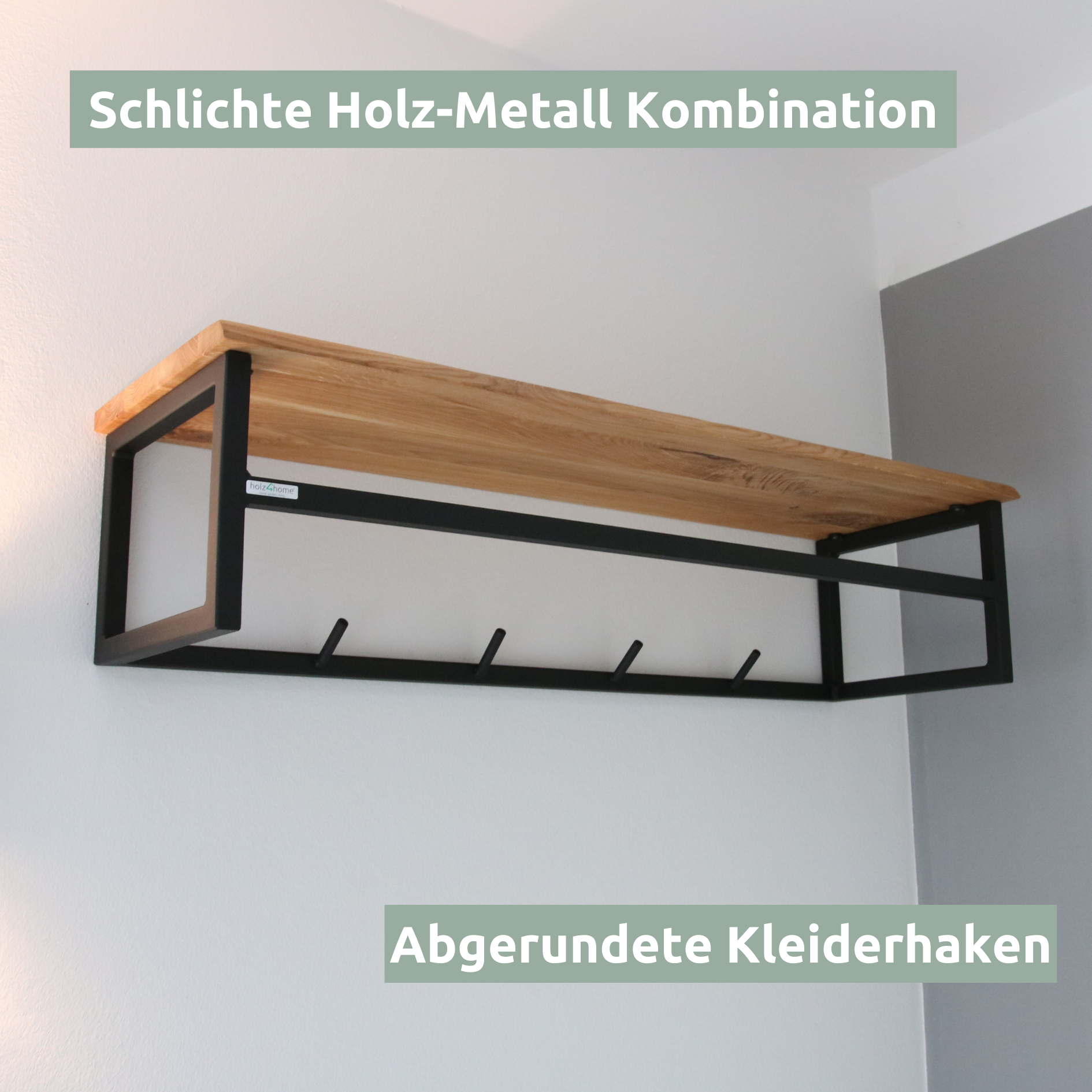Wandgarderobe mit Ablage aus Eiche und Metall - Kleidergarderobe Flurmit Baumkante