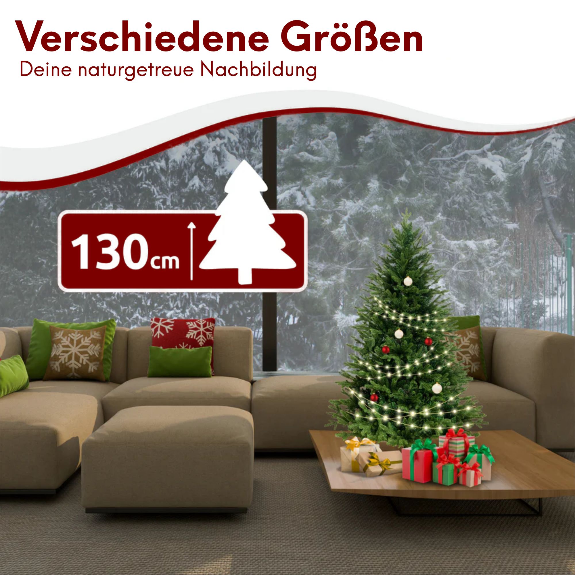 kalb | Künstlicher Weihnachtsbaum, Größe 130-220 cm, PE/PVC Kombination, Realistische Optik, Inklusive Lichterkette mit LED, Schnee-Effekt, Einfacher Aufbau, Wiederverwendbar