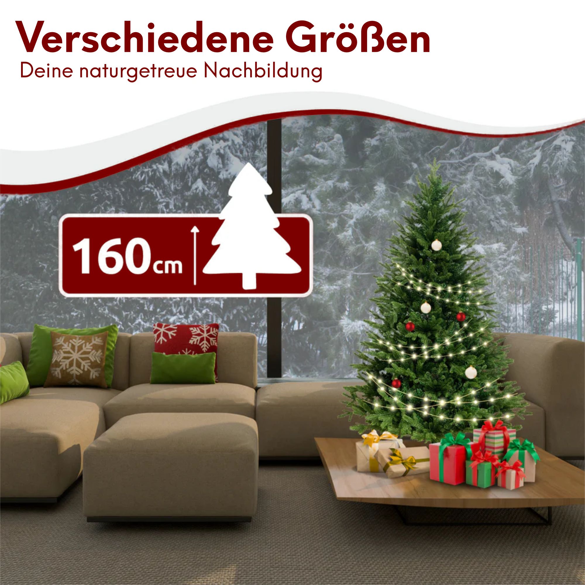 kalb | Künstlicher Weihnachtsbaum, Größe 130-220 cm, PE/PVC Kombination, Realistische Optik, Inklusive Lichterkette mit LED, Schnee-Effekt, Einfacher Aufbau, Wiederverwendbar