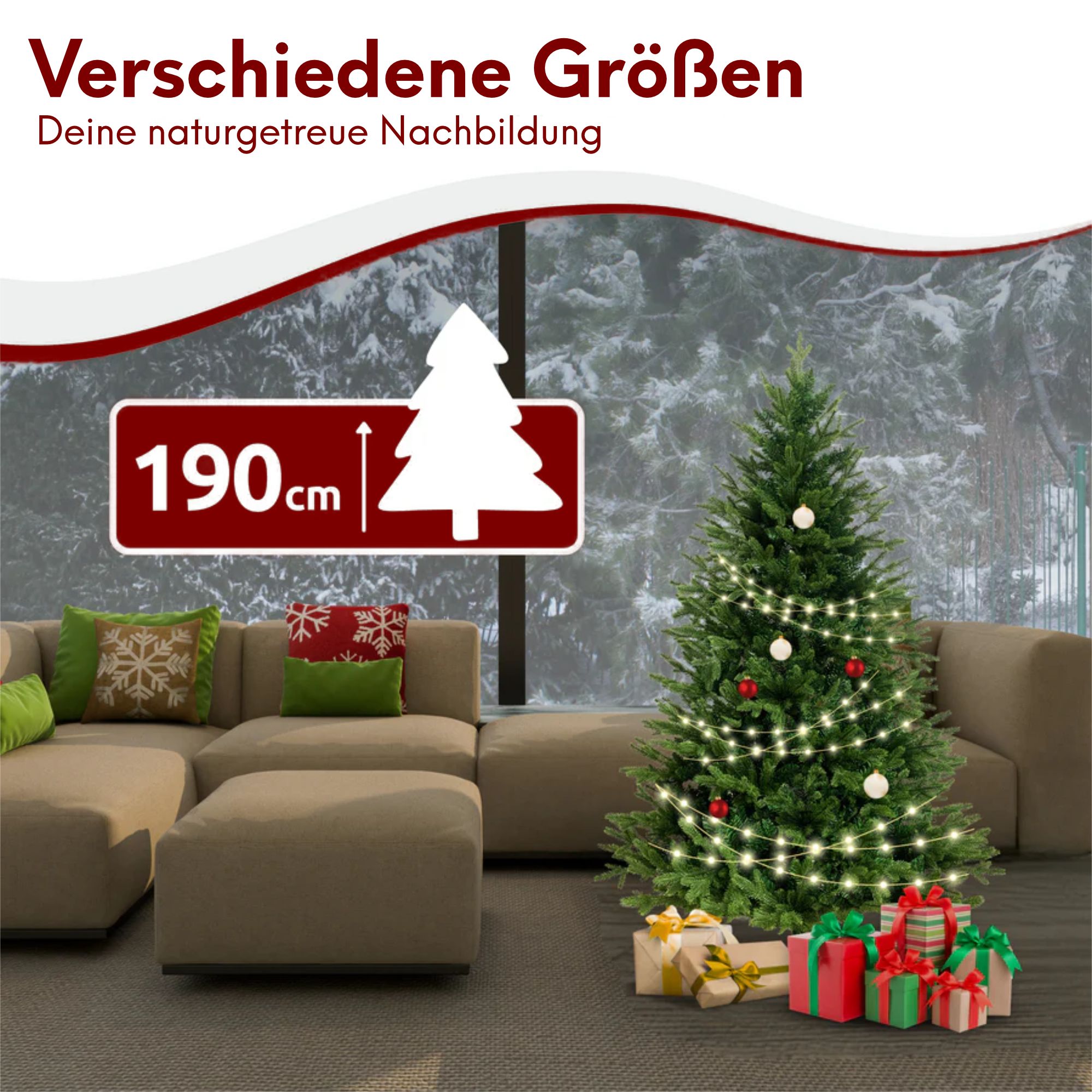 kalb | Künstlicher Weihnachtsbaum, Größe 130-220 cm, PE/PVC Kombination, Realistische Optik, Inklusive Lichterkette mit LED, Schnee-Effekt, Einfacher Aufbau, Wiederverwendbar