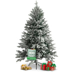 h4h399-cover-frei-Bild-1 Künstlicher Weihnachtsbaum mit LED Lichterkette, 130-220cm, Realistische Optik, Schnee-Effekt, Einfacher Aufbau, Ständer, PE/PVC, Wiederverwendbar 160cm 160cm mit Schnee