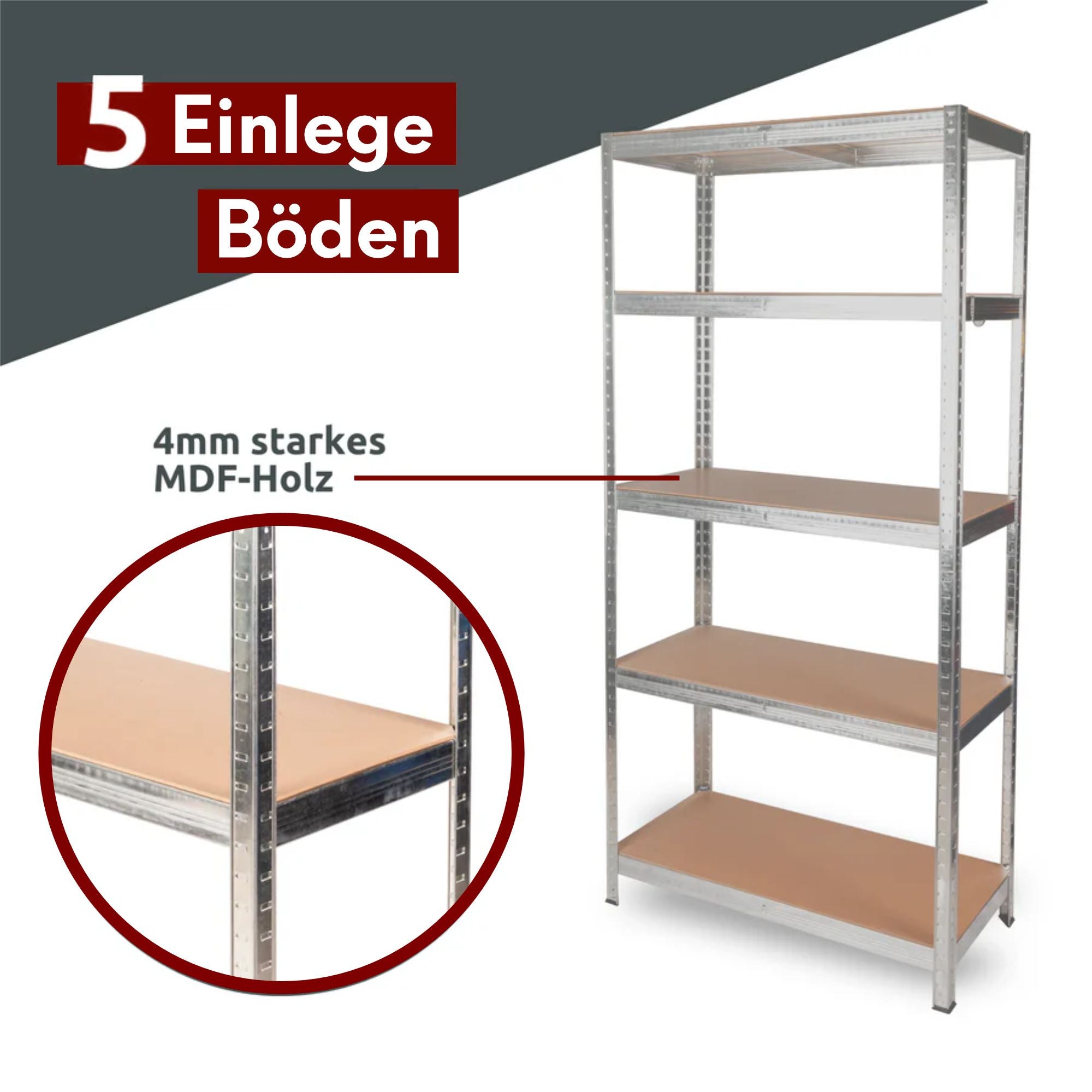 Schwerlastregal 90x40x180cm I belastbar bis 875kg I 5 Ablagen + Haken