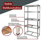 Schwerlastregal 90x40x180cm I belastbar bis 875kg I 5 Ablagen + Haken Silber