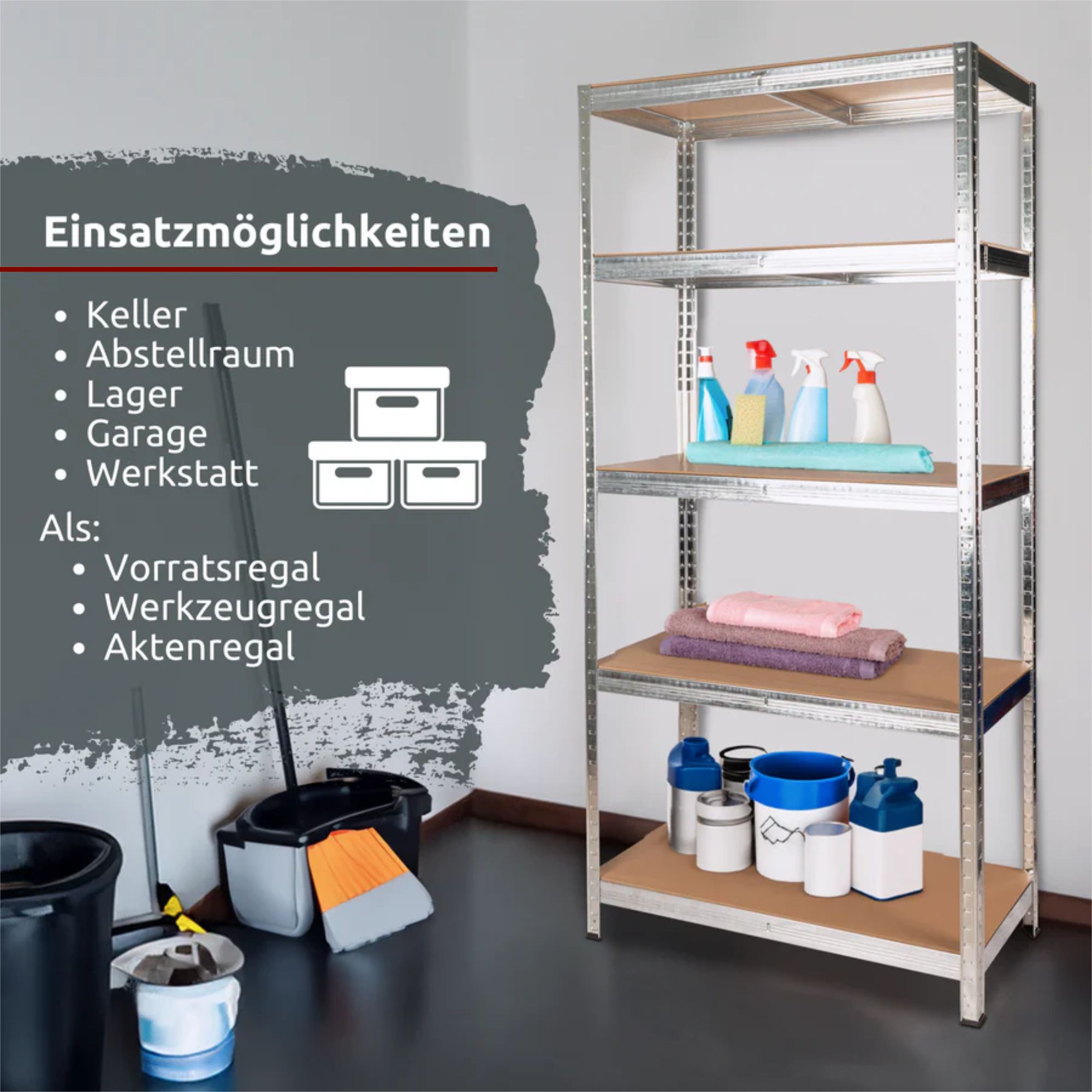 Schwerlastregal 90x40x180cm I belastbar bis 875kg I 5 Ablagen + Haken