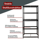 Schwerlastregal 90x40x180cm I belastbar bis 875kg I 5 Ablagen + Haken Silber