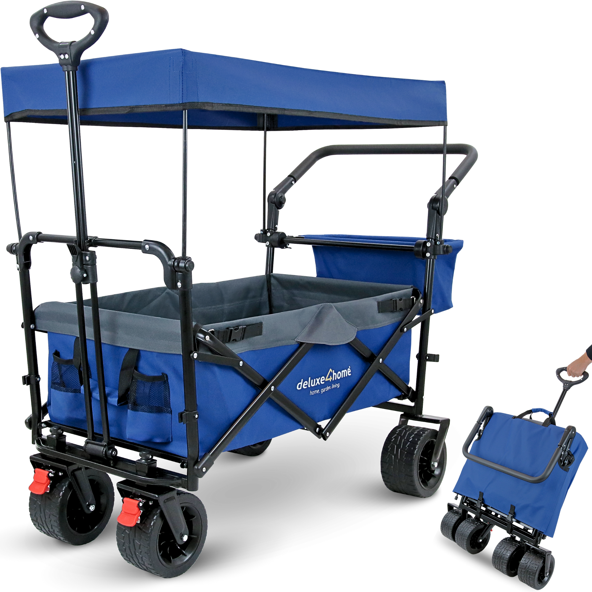 Bollerwagen faltbar mit Breiten Reifen und DachBlau/Grau