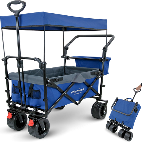Bollerwagen faltbar mit Breiten Reifen und DachBlau/Grau