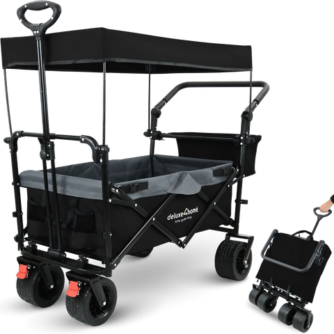 Bollerwagen faltbar mit Breiten Reifen und DachSchwarz/Grau