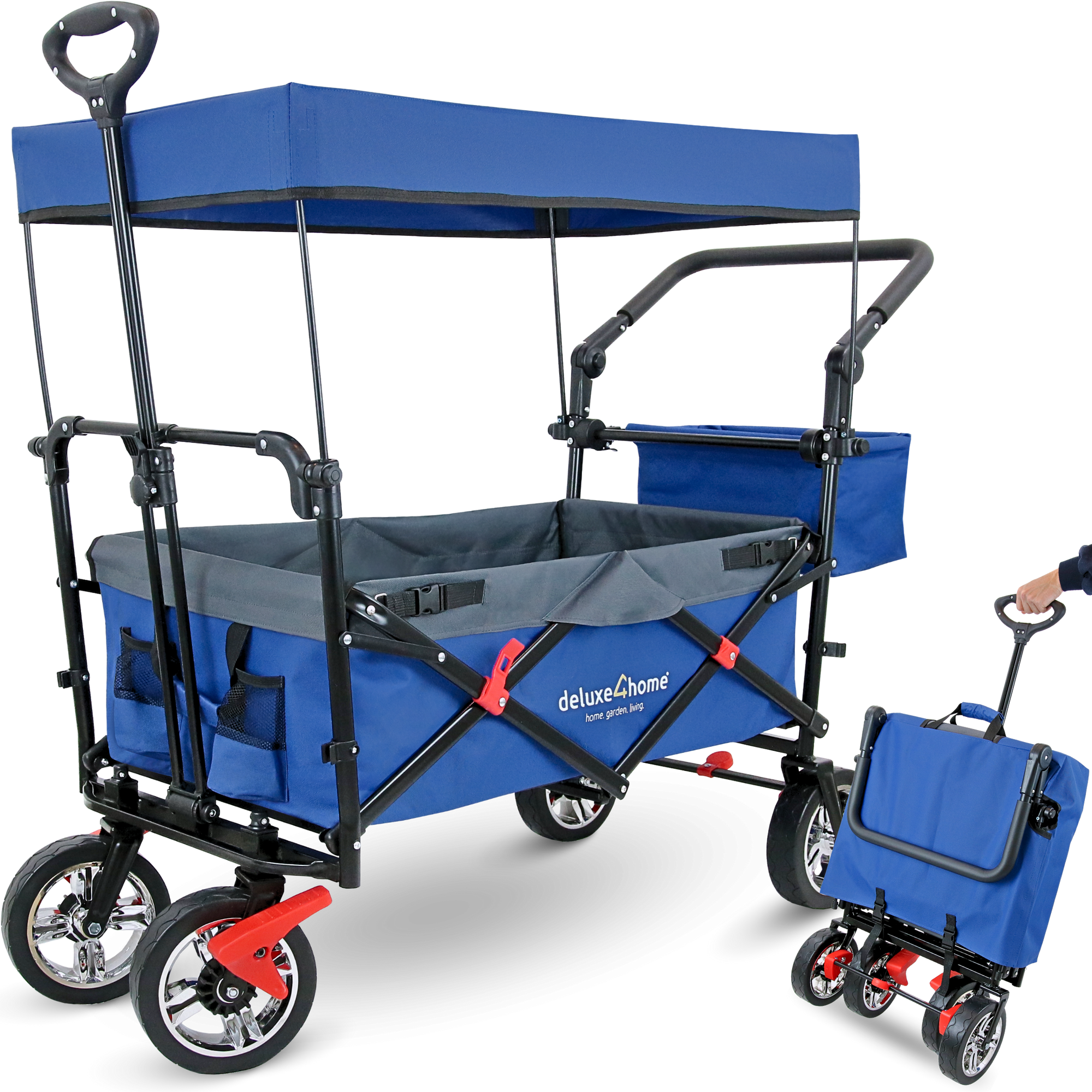 Bollerwagen | Transportwagen faltbar mit DachBlau/Grau