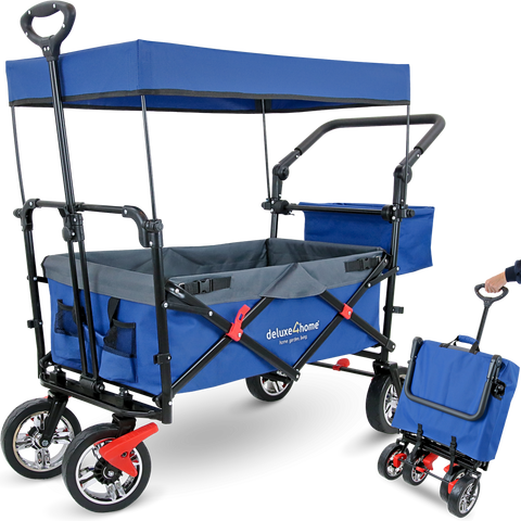 Bollerwagen | Transportwagen faltbar mit DachBlau/Grau