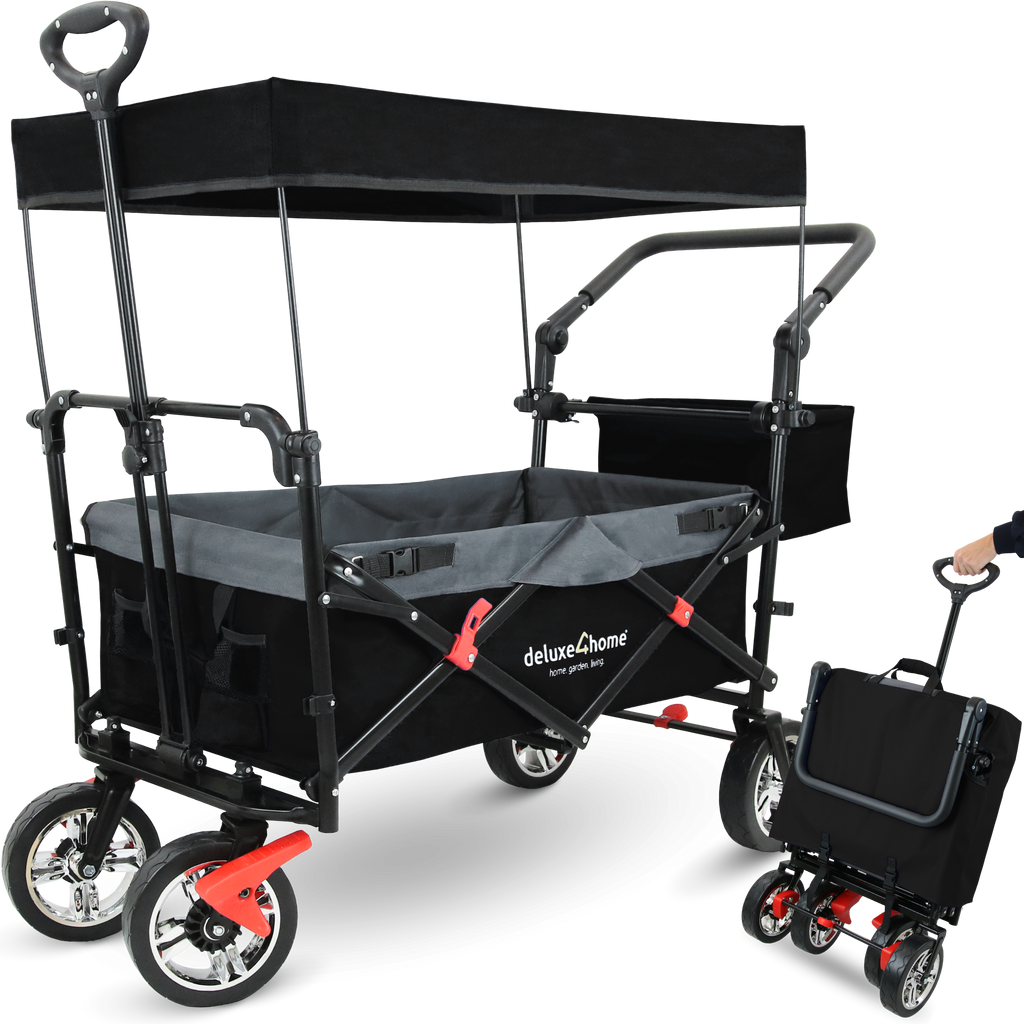 Bollerwagen | Transportwagen faltbar mit DachSchwarz/Grau