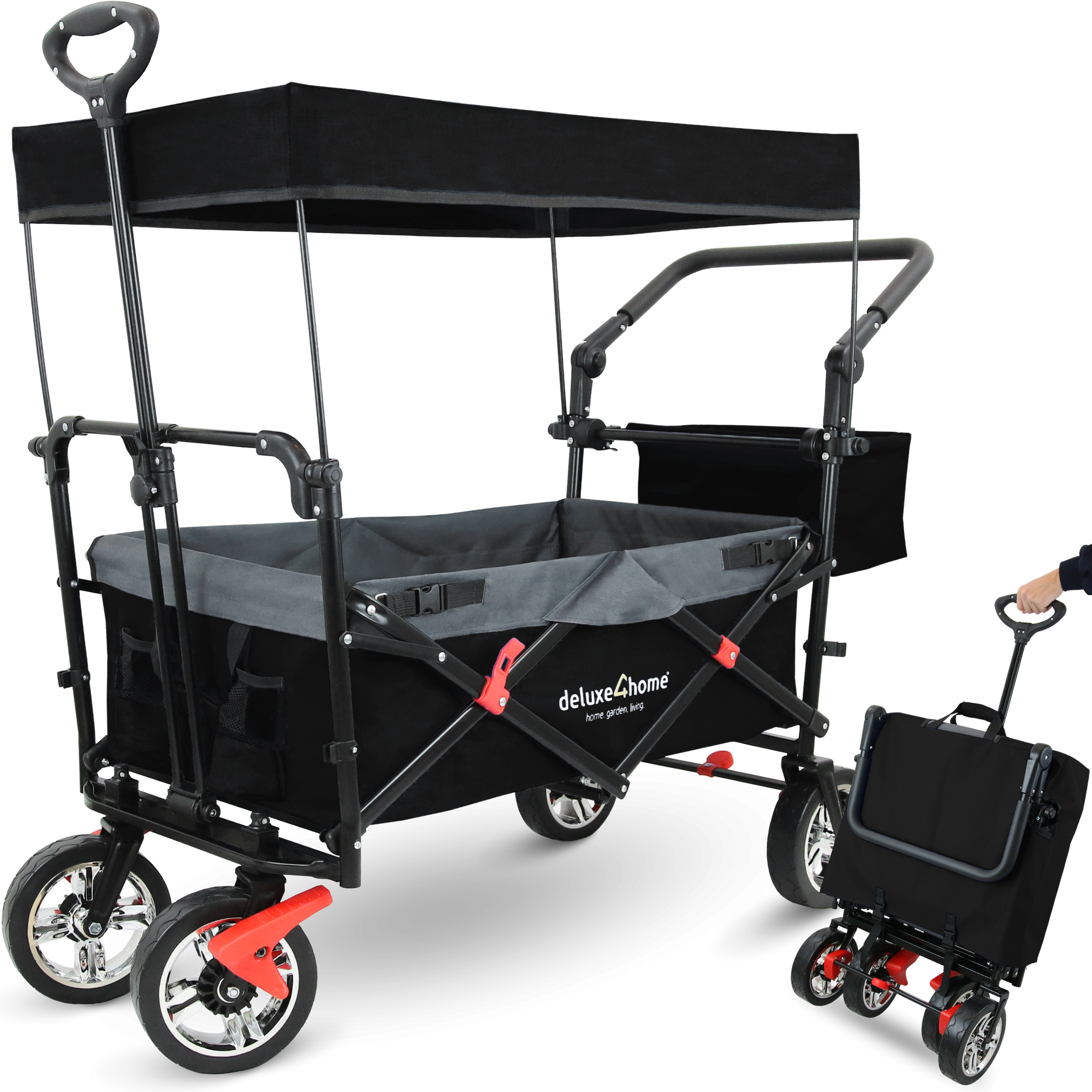 Bollerwagen | Transportwagen faltbar mit DachSchwarz/Grau