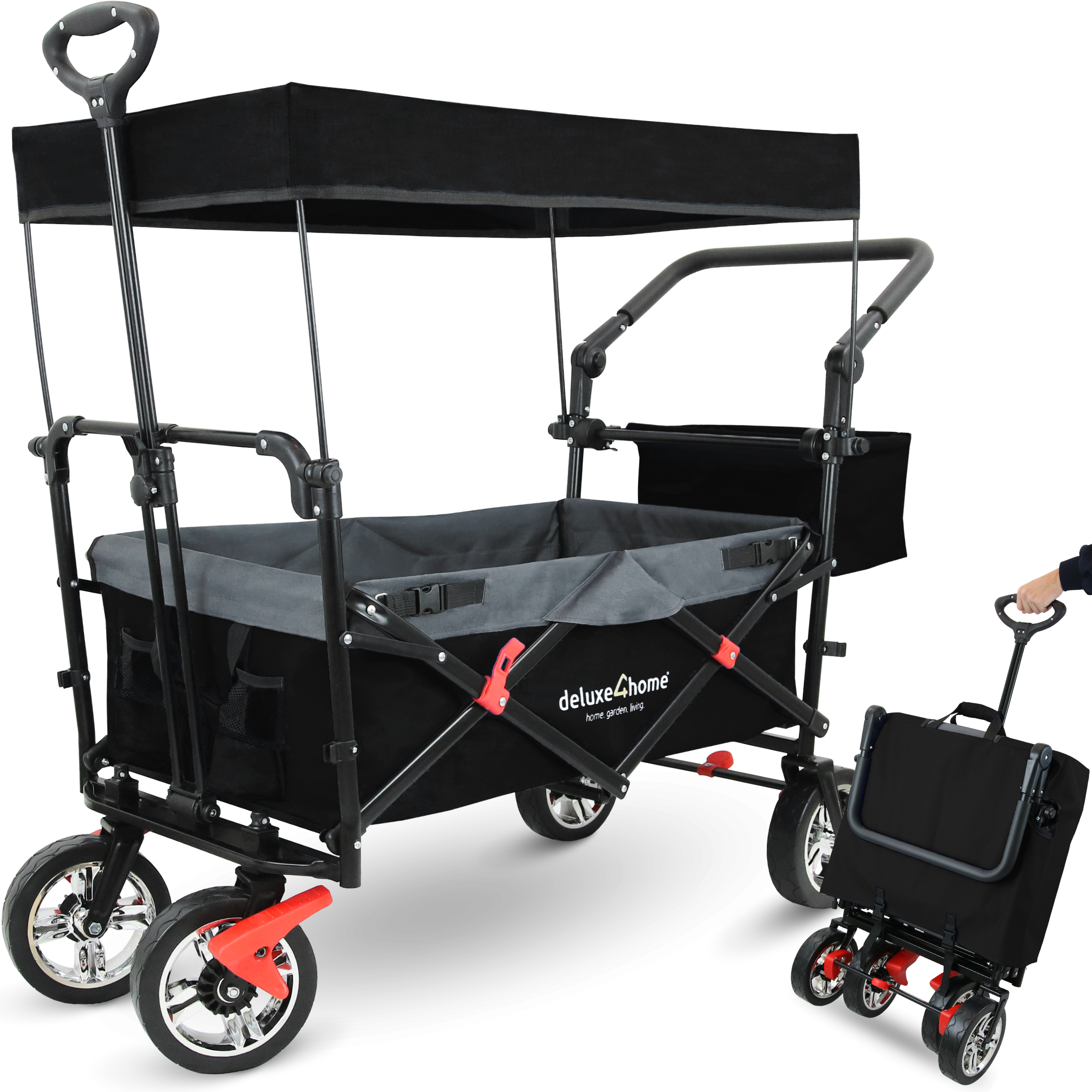 Bollerwagen | Transportwagen faltbar mit DachSchwarz/Grau