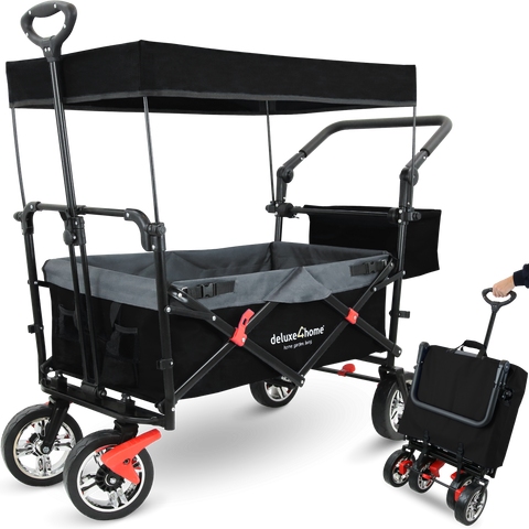 Bollerwagen | Transportwagen faltbar mit DachSchwarz/Grau