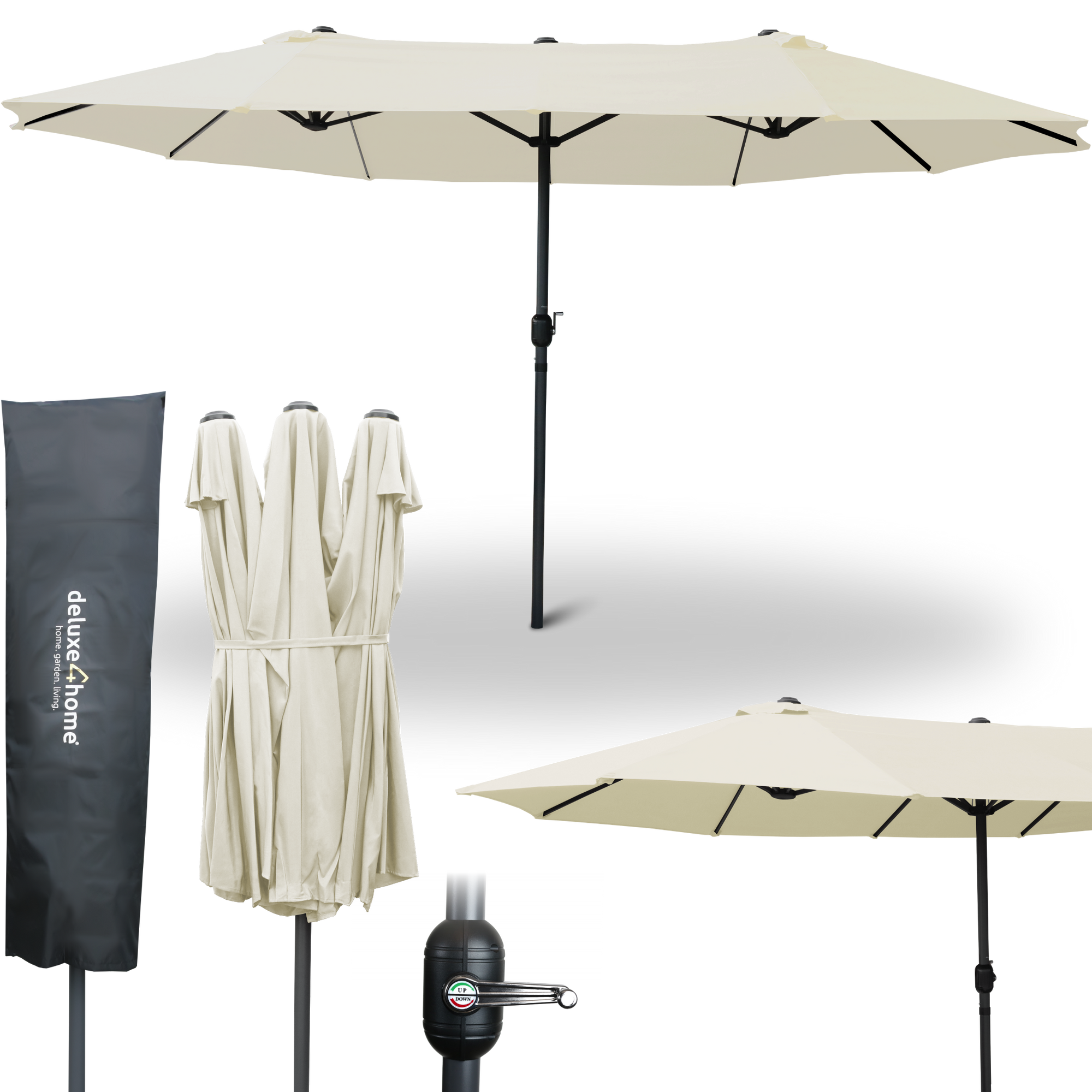 XXL Doppelsonnenschirm 450cm x 260cm mit HandkurbelCreme