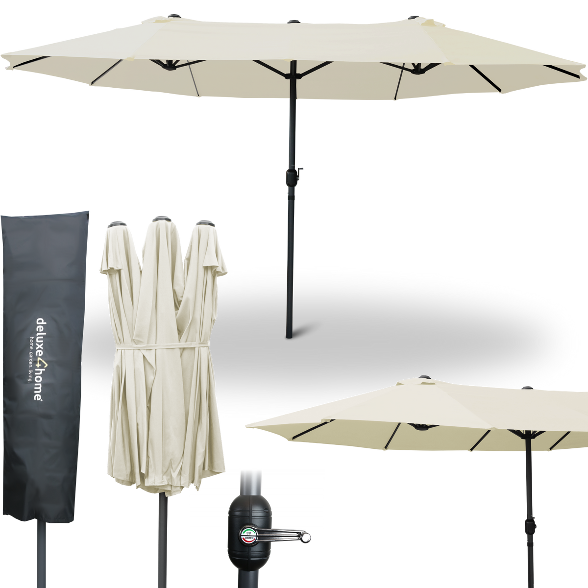 XXL Doppelsonnenschirm 450cm x 260cm mit HandkurbelCreme