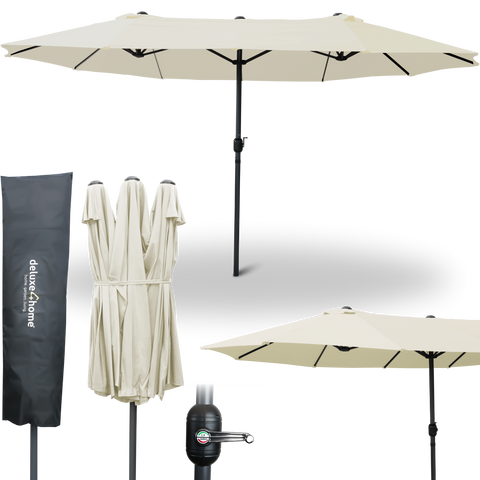 XXL Doppelsonnenschirm 450cm x 260cm mit HandkurbelCreme