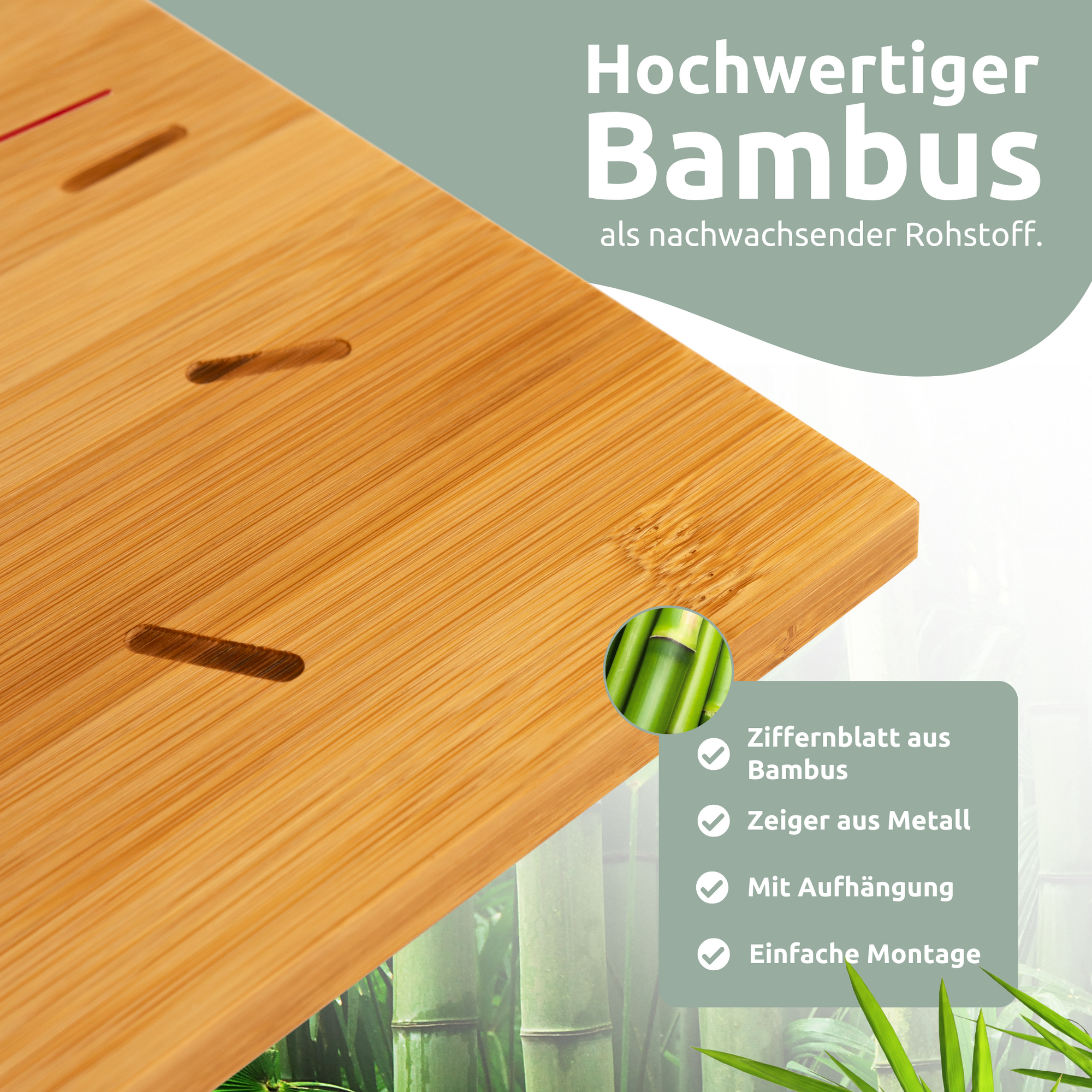 Wanduhr aus Bambus Quadratisch50 cm