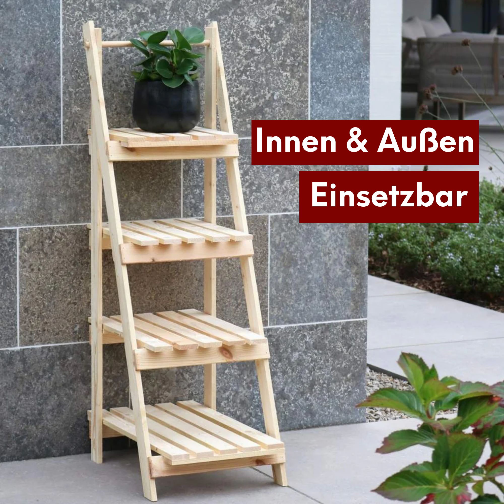kalb Pflanzleiter Holz, 52,5 x 109 x 35 cm, klappbar & wetterfest, dekorative Blumentreppe, Pflanzenregal für Garten, Balkon & Terrasse, Naturholz