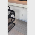 Klappbarer Rollwagen Metall Schwarz – 3-stufiges Faltregal mit Rollen Feststellbremsen