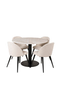 s_gr19362__1 Estelle Essgruppe rund mit Tisch in heller Marmoroptik Ø 106 cm und 4 cremefarbenen Esszimmersesseln Default Title