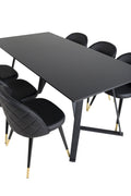 s_gr20223__4 Marina rechteckiges Essgruppen Set mit schwarzem Tisch 180 x 90 cm und 6 schwarzen Stühlen mit Steppoptik Default Title