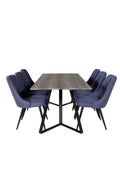 s_gr20257__1 Marina rechteckiges Essgruppen Set mit grauem Tisch 180 x 90 cm und 6 dunkelblauen Samtstühlen Default Title