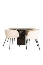 s_gr22350__10_53cbb747-2945-4c77-bc2e-d39e86504256.2 Marbs rundes 5 teiliges Essgruppen Set mit schwarzem Marmortisch Ø 110 cm und 4 beigen Berit Samtstühlen