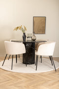s_gr22350__10_53cbb747-2945-4c77-bc2e-d39e86504256 Marbs rundes 5 teiliges Essgruppen Set mit schwarzem Marmortisch Ø 110 cm und 4 beigen Berit Samtstühlen Default Title
