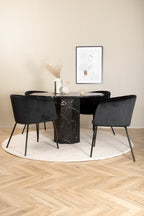 s_gr22352__10 Marbs rundes 5 teiliges Essgruppen Set mit schwarzem Tisch in Marmoroptik Ø 110 cm und 4 schwarzen Berit Samtstühlen Default Title