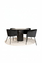 s_gr22352__10_5f28954d-6488-4498-96bd-7a307db0bfa4 Marbs rundes 5 teiliges Essgruppen Set mit schwarzem Tisch in Marmoroptik Ø 110 cm und 4 schwarzen Berit Samtstühlen