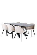 s_gr22516__1 Piazza rechteckiges 7teiliges Essgruppen Set mit grauem Esstisch 180 x 90 cm und 6 beigen Esszimmerstühlen mit Steppoptik Default Title