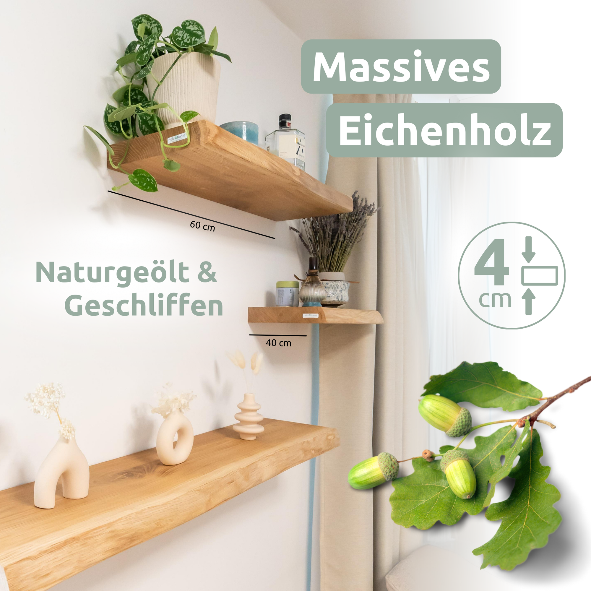 Schwebendes Wandregal80cm / Ohne Baumkante
