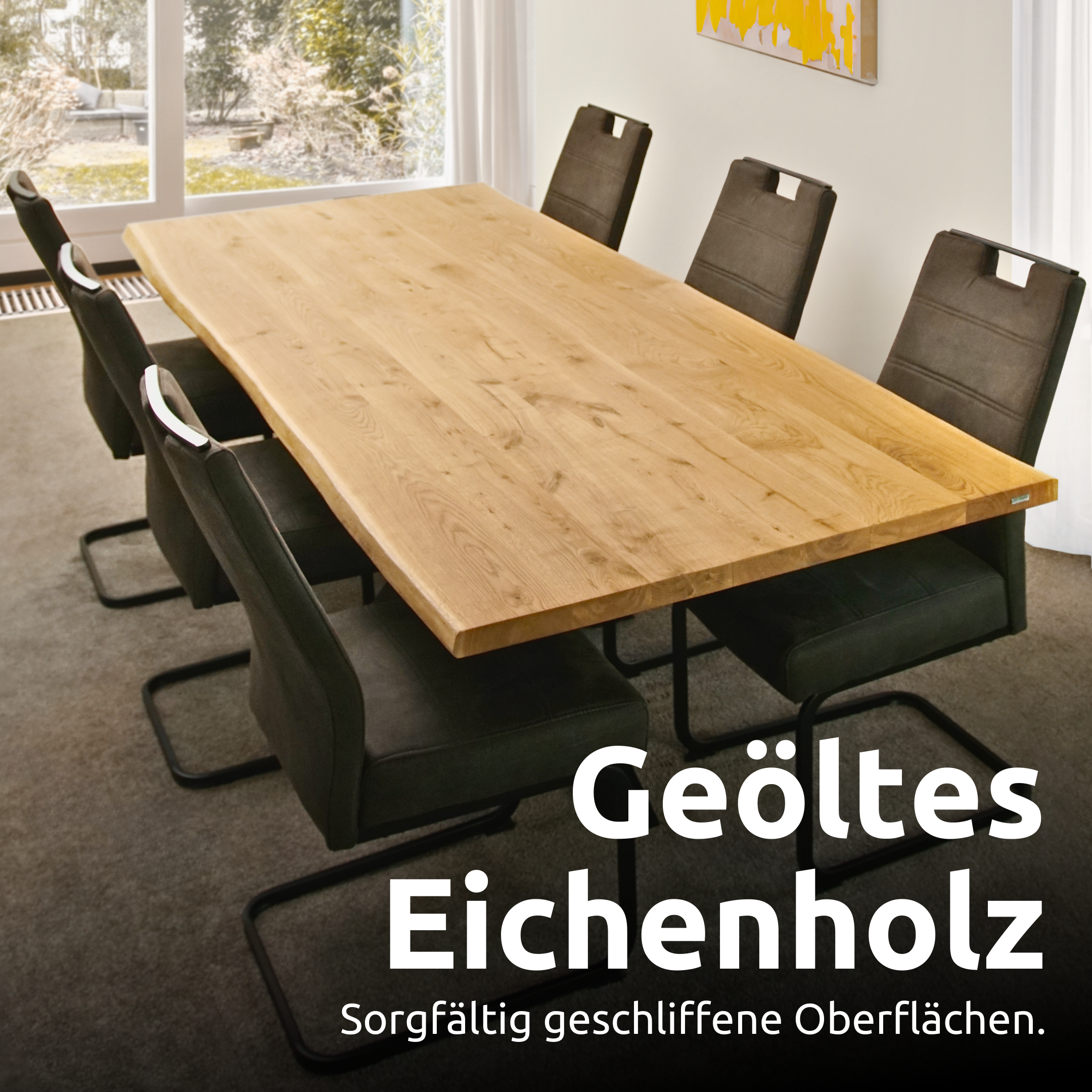 Massivholztisch aus Eiche I Esszimmertisch Massivholz160x80cm / Baumkante / Doppel-Dreieck