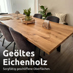 szene_ohne_bk kalb | Massivholztisch aus Eiche 4 cm stark, gerade Kante – 140x80 cm oder 160x80 cm, Tischgestell wählbar (Trapez, Dreieck, Doppel-Dreieck, X-Struktur)