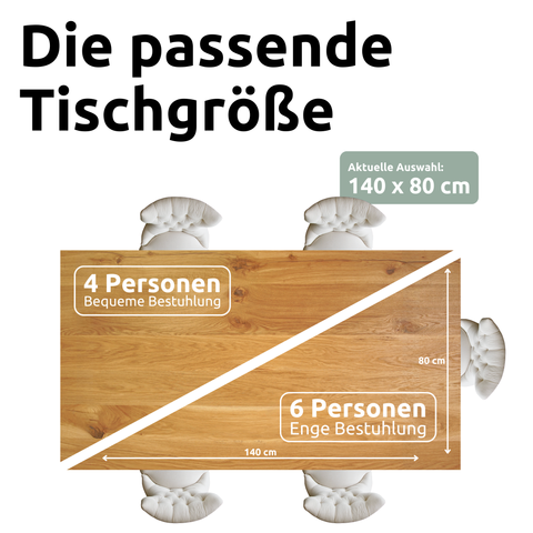 Massivholztisch aus Eiche I Esszimmertisch Massivholz160x80cm / Baumkante / Doppel-Dreieck