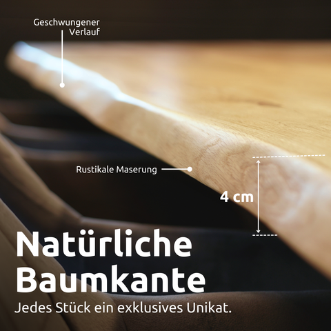 Massivholztisch aus Eiche I Esszimmertisch Massivholz160x80cm / Baumkante / Doppel-Dreieck