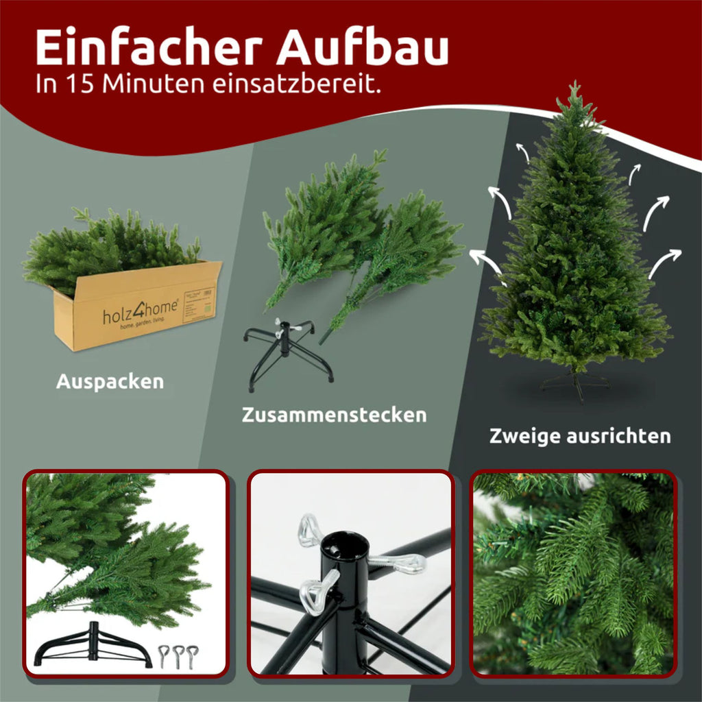 kalb | Künstlicher Weihnachtsbaum, Größe 130-220 cm, PE/PVC Kombination, Realistische Optik, Inklusive Lichterkette mit LED, Schnee-Effekt, Einfacher Aufbau, Wiederverwendbar