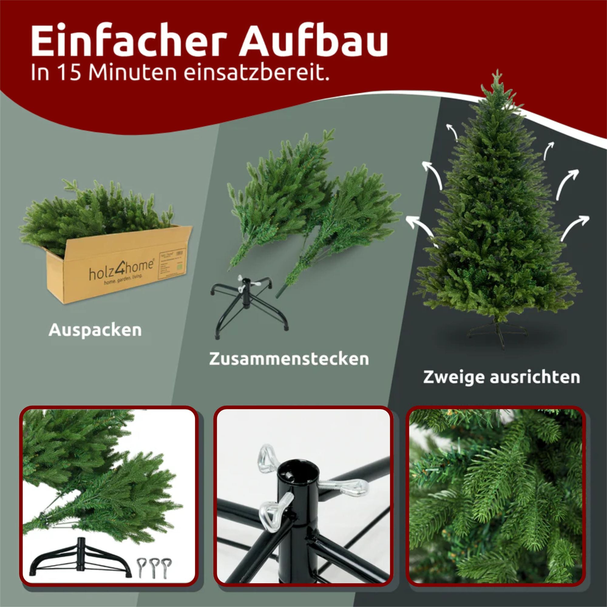 kalb | Künstlicher Weihnachtsbaum, Größe 130-220 cm, PE/PVC Kombination, Realistische Optik, Inklusive Lichterkette mit LED, Schnee-Effekt, Einfacher Aufbau, Wiederverwendbar