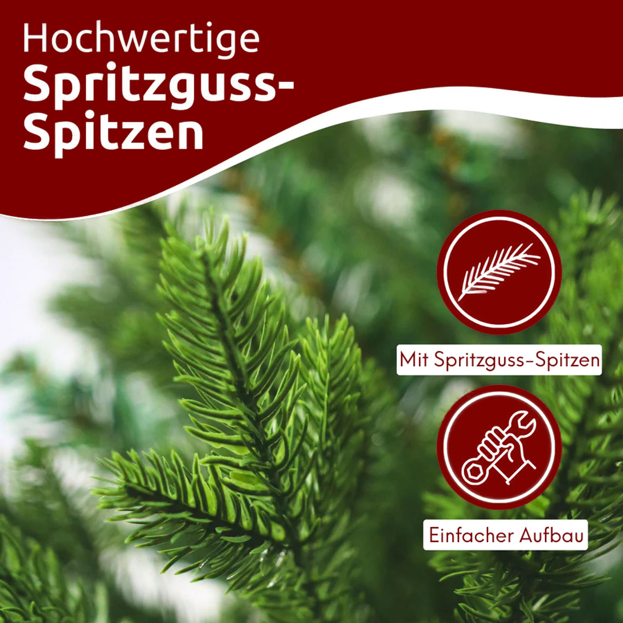 kalb | Künstlicher Weihnachtsbaum, Größe 130-220 cm, PE/PVC Kombination, Realistische Optik, Inklusive Lichterkette mit LED, Schnee-Effekt, Einfacher Aufbau, Wiederverwendbar