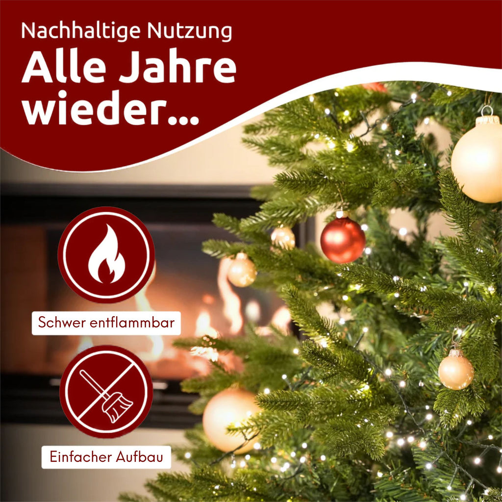 kalb | Künstlicher Weihnachtsbaum, Größe 130-220 cm, PE/PVC Kombination, Realistische Optik, Inklusive Lichterkette mit LED, Schnee-Effekt, Einfacher Aufbau, Wiederverwendbar